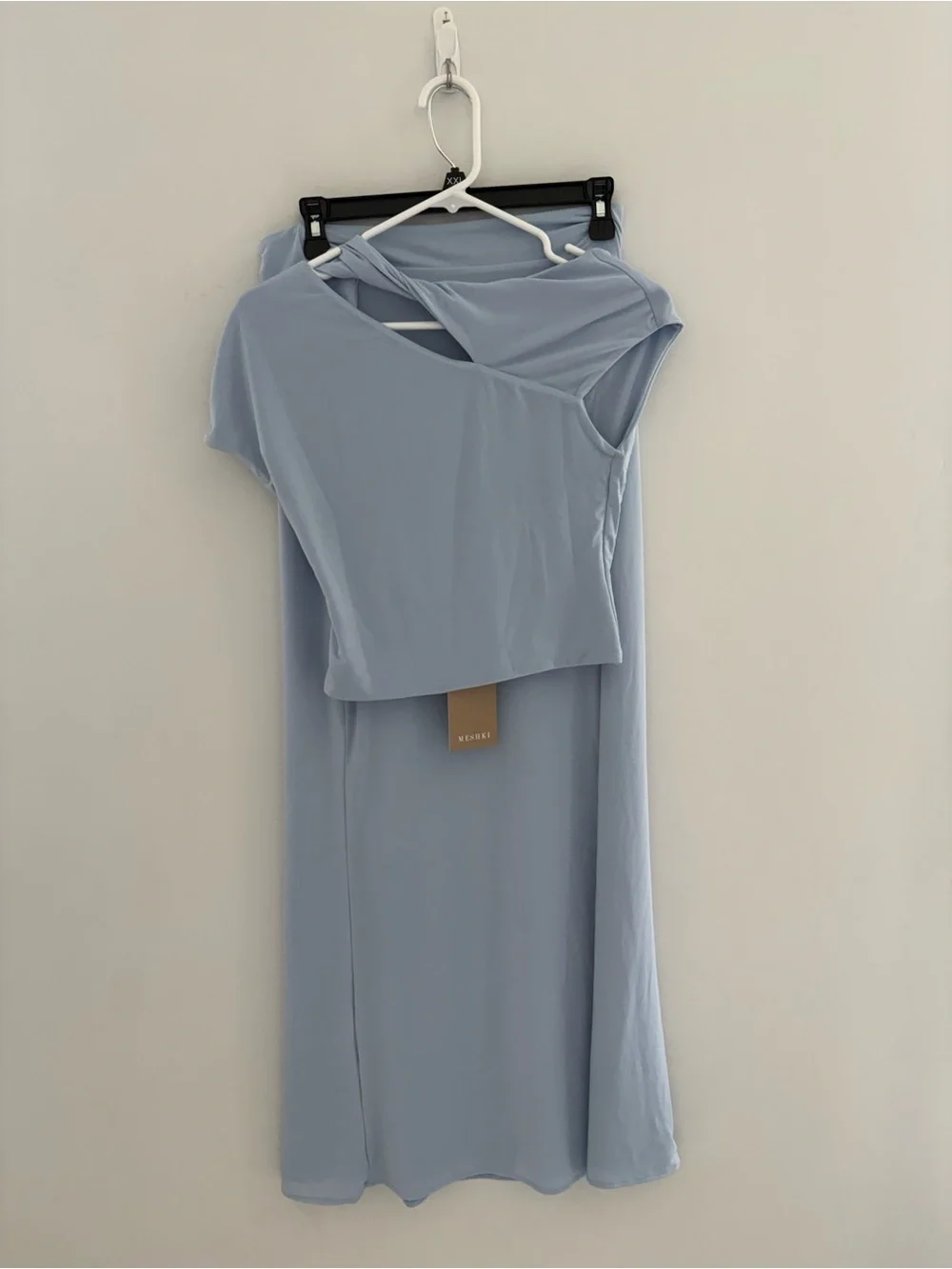 MESHKI Light Blue Cutout top and maxi skirt